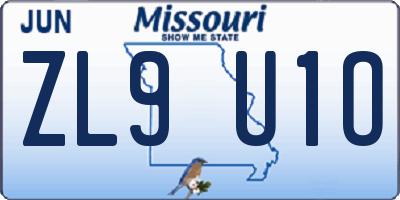 MO license plate ZL9U1O
