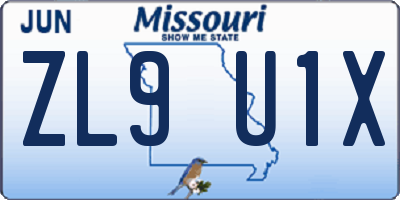 MO license plate ZL9U1X
