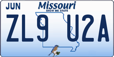 MO license plate ZL9U2A