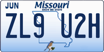 MO license plate ZL9U2H