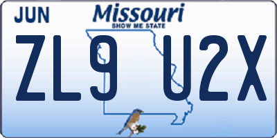 MO license plate ZL9U2X