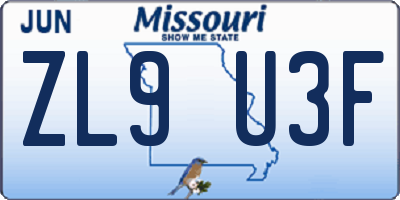 MO license plate ZL9U3F