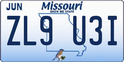 MO license plate ZL9U3I