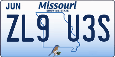 MO license plate ZL9U3S