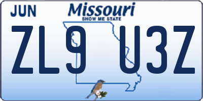 MO license plate ZL9U3Z