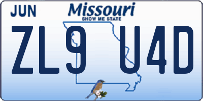 MO license plate ZL9U4D