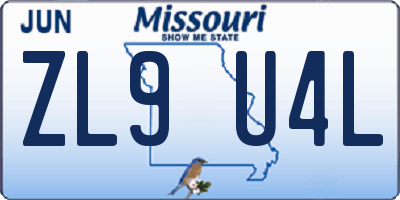 MO license plate ZL9U4L