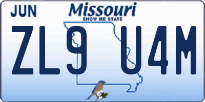 MO license plate ZL9U4M