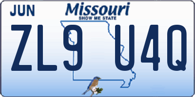 MO license plate ZL9U4Q