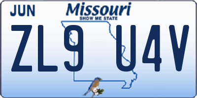 MO license plate ZL9U4V