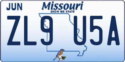 MO license plate ZL9U5A