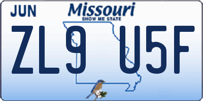 MO license plate ZL9U5F