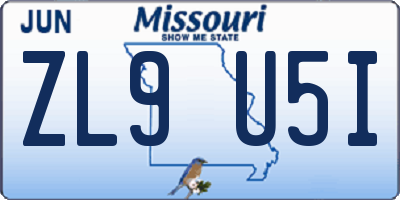 MO license plate ZL9U5I