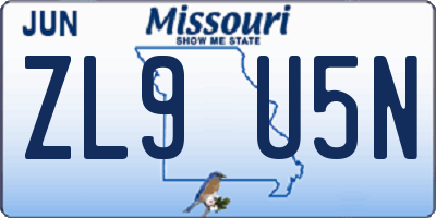MO license plate ZL9U5N