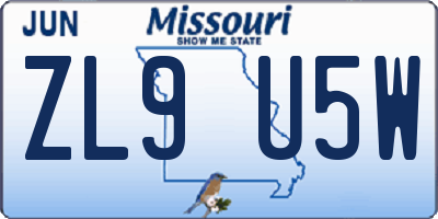 MO license plate ZL9U5W