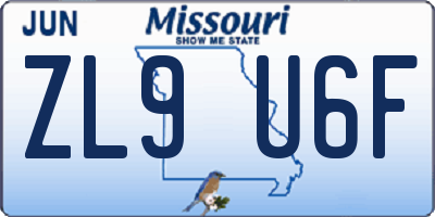 MO license plate ZL9U6F