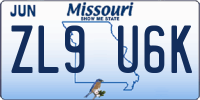MO license plate ZL9U6K