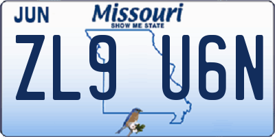 MO license plate ZL9U6N