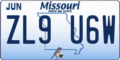 MO license plate ZL9U6W