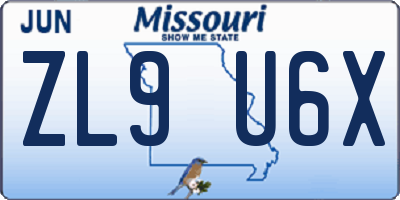 MO license plate ZL9U6X