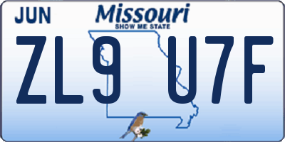 MO license plate ZL9U7F