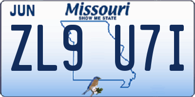 MO license plate ZL9U7I