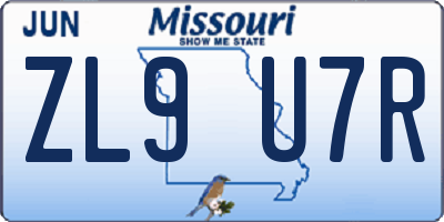 MO license plate ZL9U7R