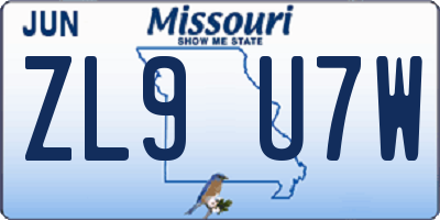 MO license plate ZL9U7W