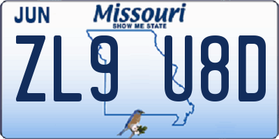 MO license plate ZL9U8D
