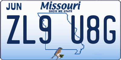 MO license plate ZL9U8G