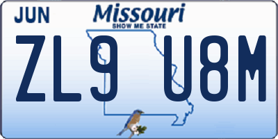 MO license plate ZL9U8M