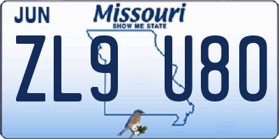 MO license plate ZL9U8O