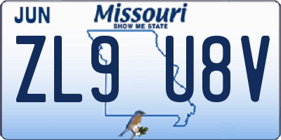 MO license plate ZL9U8V