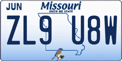 MO license plate ZL9U8W