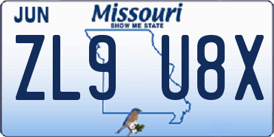 MO license plate ZL9U8X