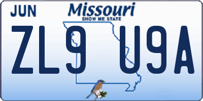 MO license plate ZL9U9A