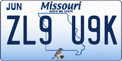 MO license plate ZL9U9K