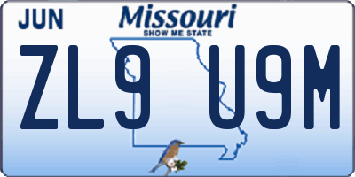 MO license plate ZL9U9M