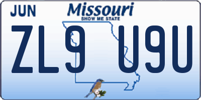 MO license plate ZL9U9U