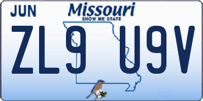 MO license plate ZL9U9V
