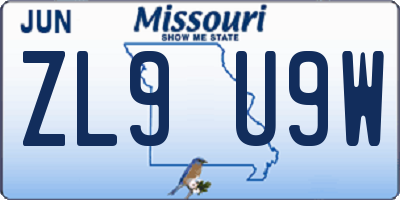 MO license plate ZL9U9W