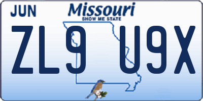 MO license plate ZL9U9X