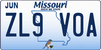 MO license plate ZL9V0A