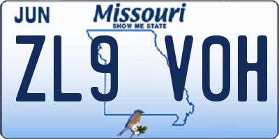 MO license plate ZL9V0H