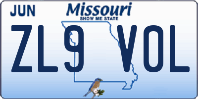 MO license plate ZL9V0L