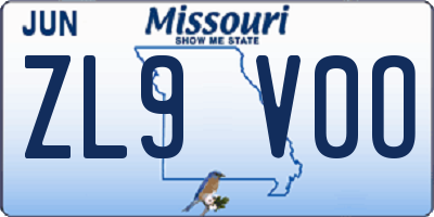 MO license plate ZL9V0O