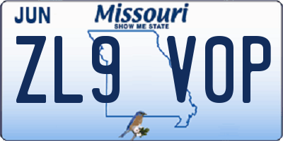 MO license plate ZL9V0P