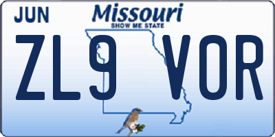 MO license plate ZL9V0R