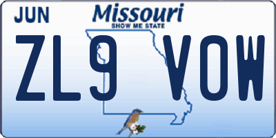 MO license plate ZL9V0W