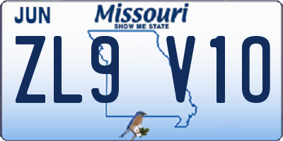 MO license plate ZL9V1O